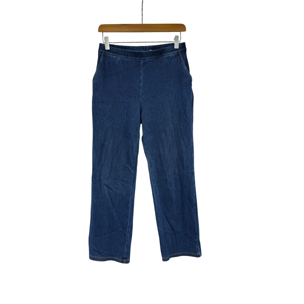 LL Bean Womens Small Petite Pull On Denim Pants Dark Wash Straight Leg